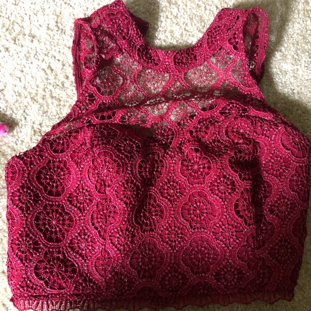 Red High Neck Formal Crop Top
